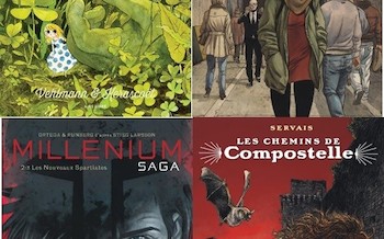 Dupuis : Les chemins de Compostelle T4, Millénium saga T2, SOS bonheur volume 2, Jolies ténèbres