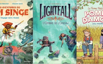 Gallimard : La ferme Petit Pois T2, Les aventures du roi Singe T2, Lightfall T2